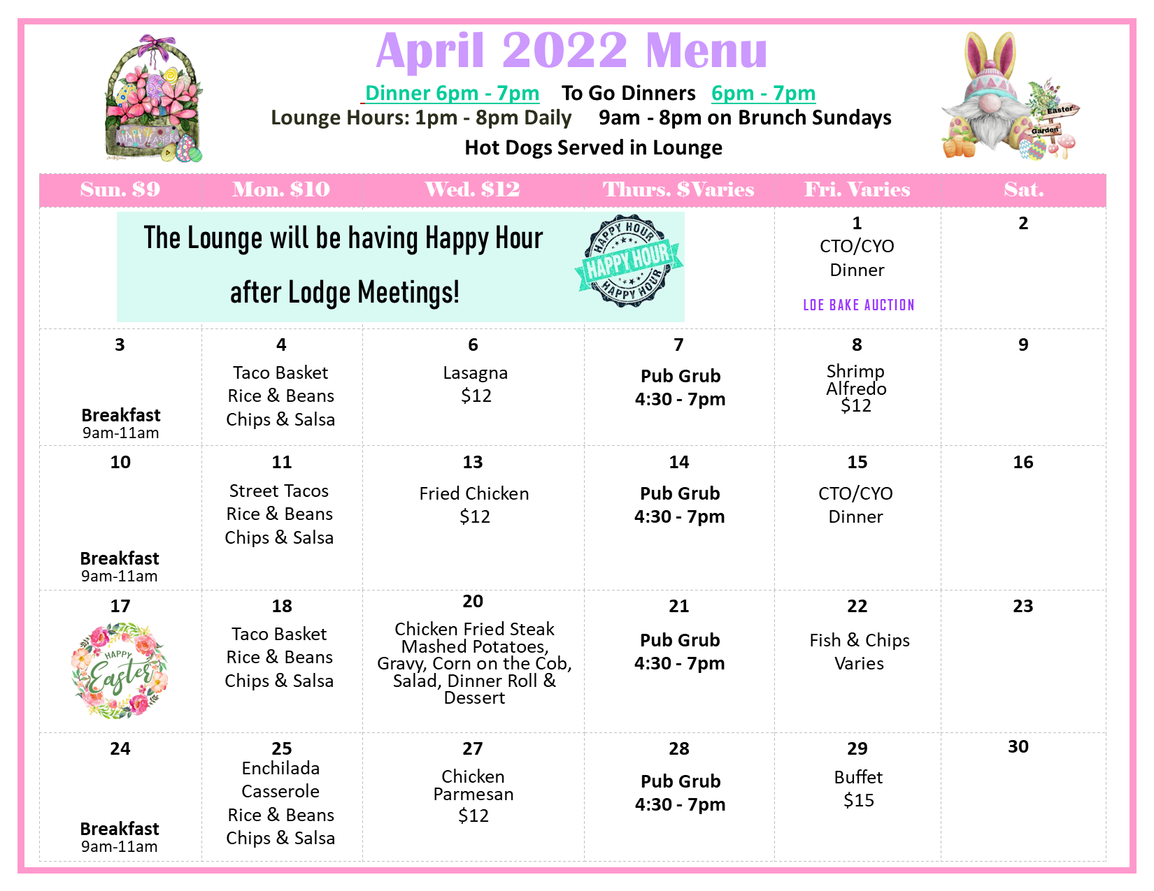 April 2022 Meals Calendar